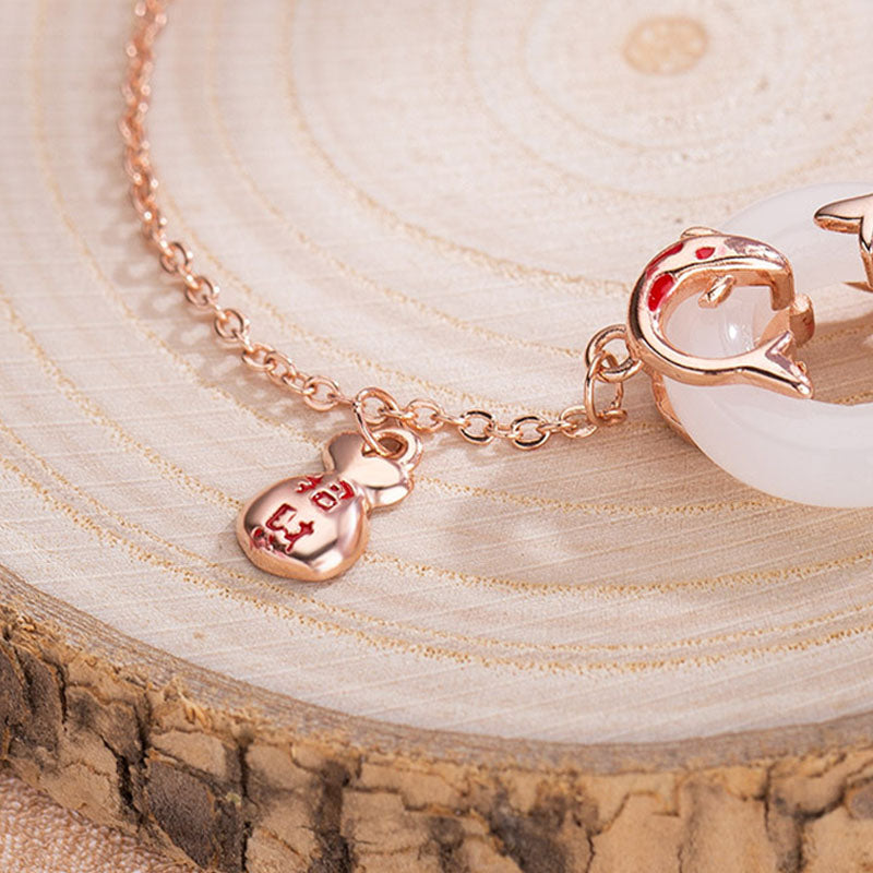 KarmaRipple's Ivory Jade Double Koi Fish Peace Buckle Attract Fortune Fortune Talisman Bracelet p5