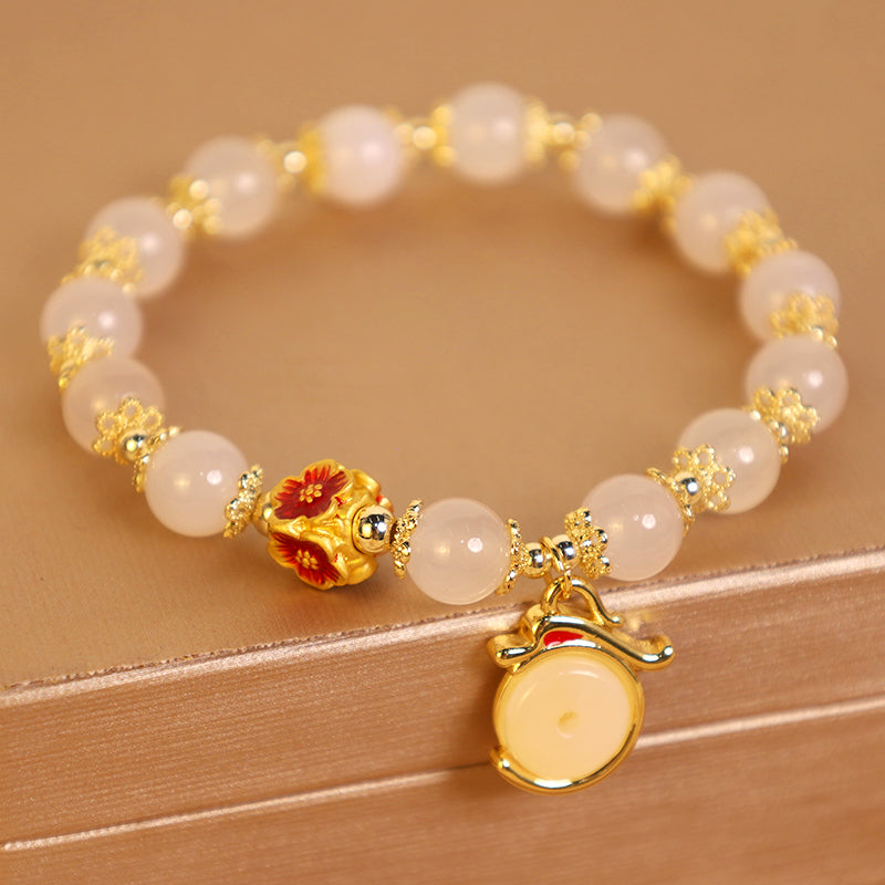 KarmaRipple's Year of the Dragon Ivory Agate Green Aventurine Peace Buckle Fortune Bracelet ( p6