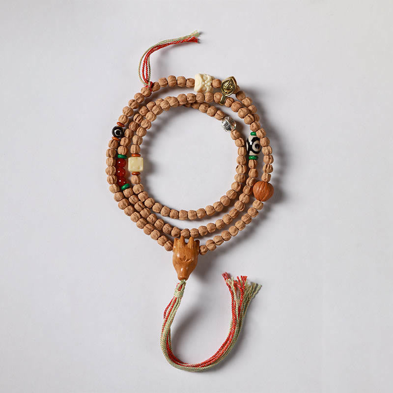 KarmaRipple's 108 Beadwork Bodhi Seed Red Agate Deer Head Wisdom Mala Bracelet p15