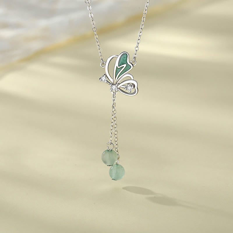 KarmaRipple's 925 Sterling Silver Authentic Green Aventurine Butterfly Fortune Pendant Necklace Earrings Set p2