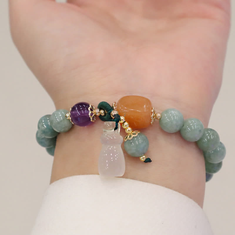 KarmaRipple's Cyan Jade Lotus Pumpkin Wish Peace Buckle Amethyst Gemstone Balancing Bracelet p10