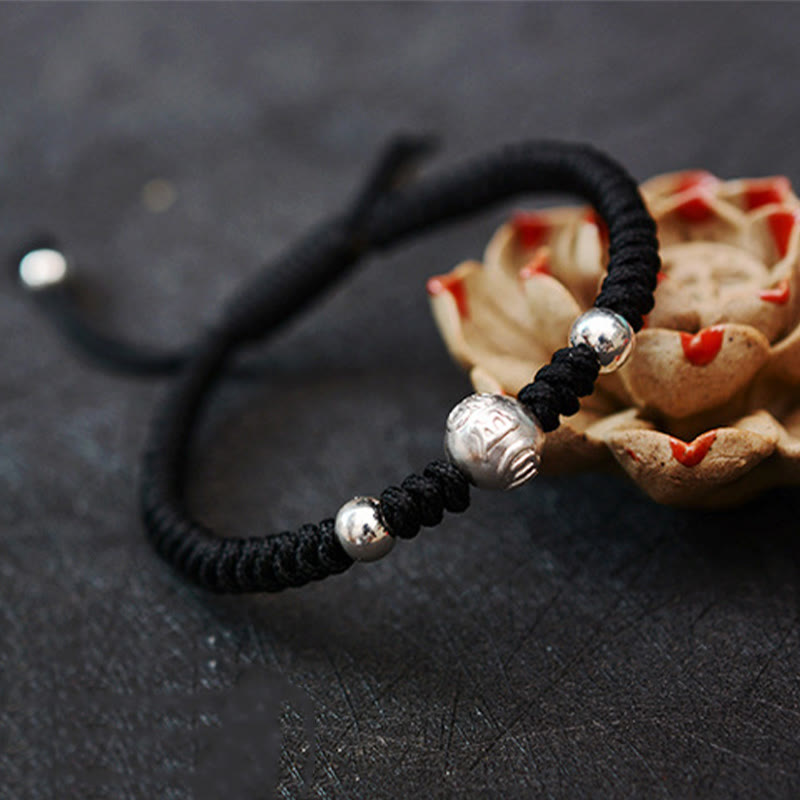 KarmaRipple's 999 Sterling Silver Om Mani Padme Hum Bronze Coin Fortune Strength String Pair Bracelet p9