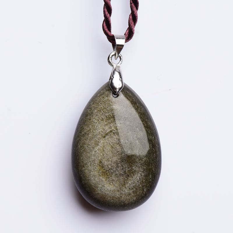 KarmaRipple's Gold Sheen Obsidian Black Obsidian Rainbow Obsidian Wealth Water Drop Pendant Necklace p6