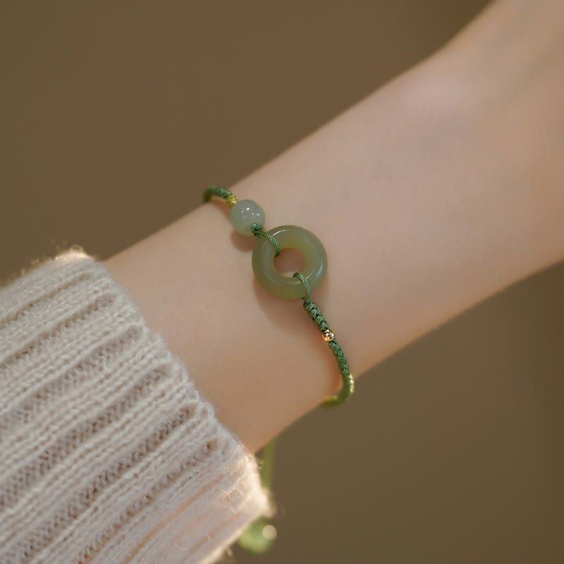 KarmaRipple's Lotus Jade Peace Buckle Bead Fortune Happiness Talisman String Bracelet p12