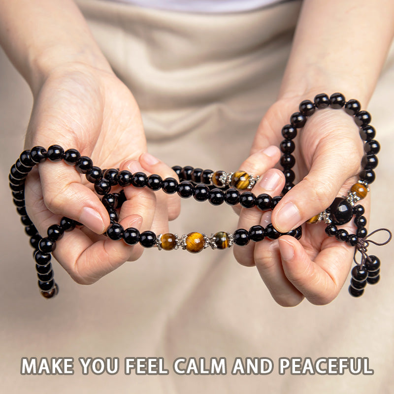 KarmaRipple's 108 Beadwork Authentic Black Obsidian Tiger Eye Mala Bracelet p4