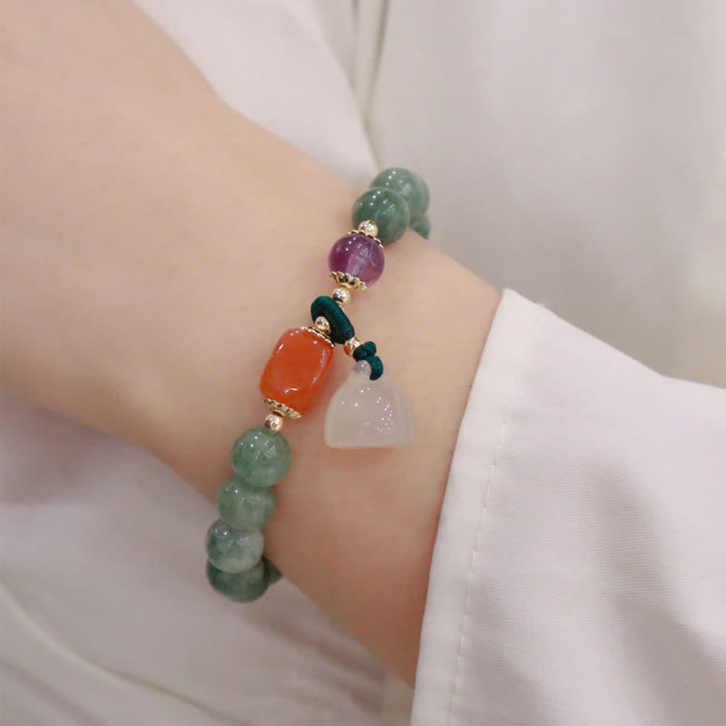 KarmaRipple's Cyan Jade Lotus Pumpkin Wish Peace Buckle Amethyst Gemstone Balancing Bracelet p6