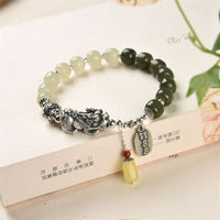 KarmaRipple's 925 Sterling Silver Authentic Hetian Jade Amber PiXiu Fortune Bracelet