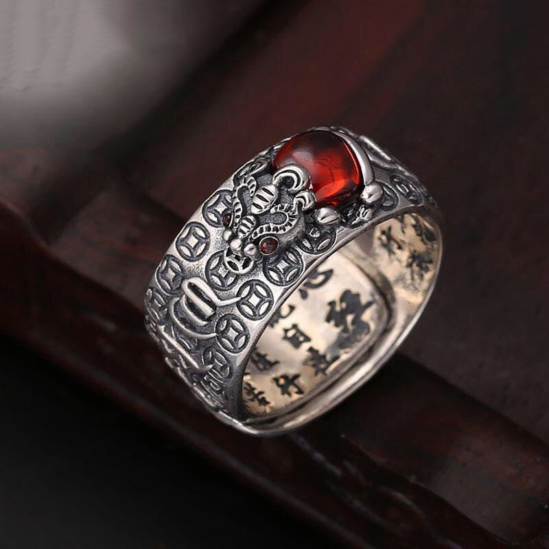 KarmaRipple's Genstone PiXiu Feng Shui Frog Vajra Dorje Heart Sutra Wealth Adjustable Ring p7