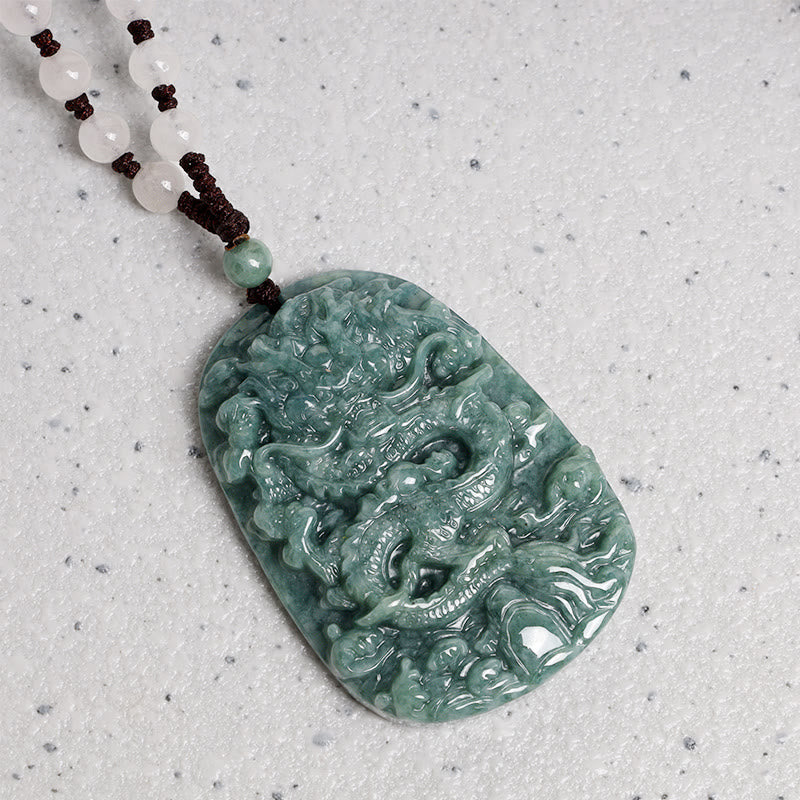KarmaRipple's Chinese Zodiac Dragon Jade Prosperity Pendant Bead String Necklace p5