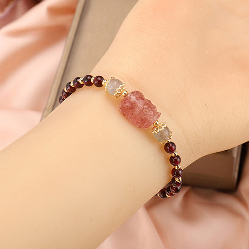 KarmaRipple's Authentic Tourmaline Garnet Strawberry Quartz PiXiu Moonstone Protection Bracelet p8