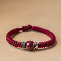 KarmaRipple's 925 Sterling Silver Authentic Cinnabar Bead Calm Handmade Woven String Bracelet