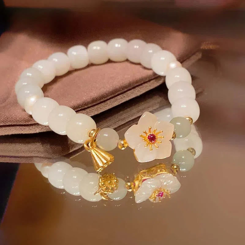 KarmaRipple's Jade Peach Blossom Flower Pearl Fortune Blessing Bracelet p7