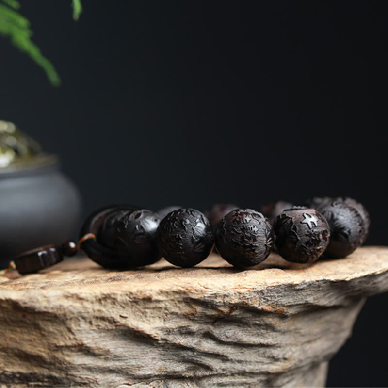 KarmaRipple's Ebony Wood Chinese Character Yin Yang Engraved Gourd Balance Bracelet p8