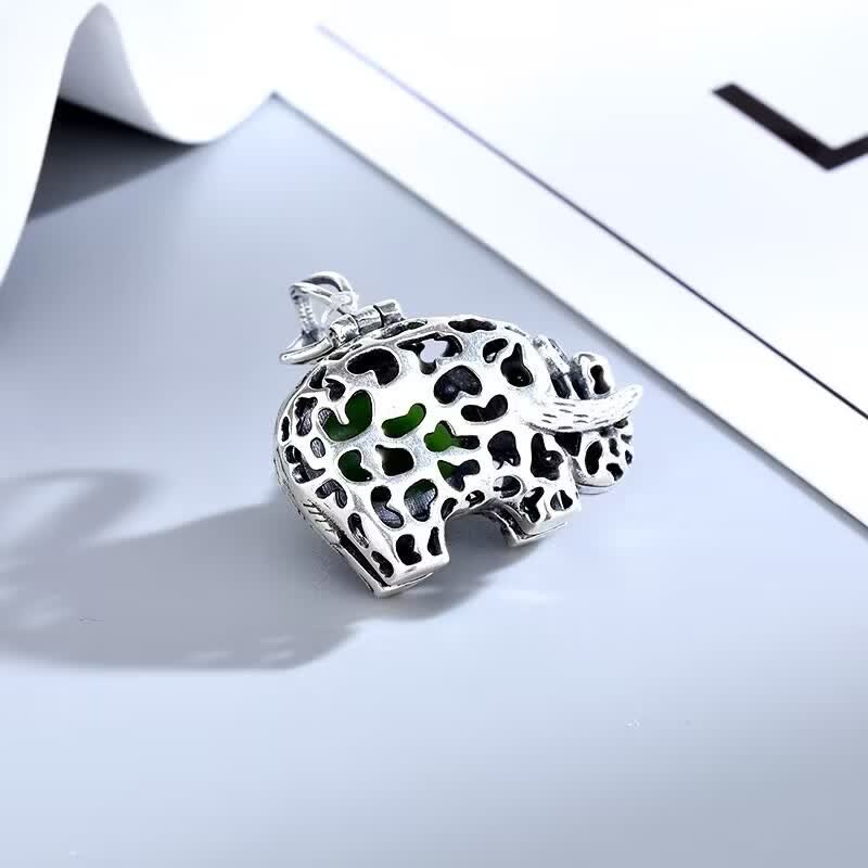 KarmaRipple's 925 Sterling Silver Hetian Cyan Jade Elephant Success Pendant Necklace p4