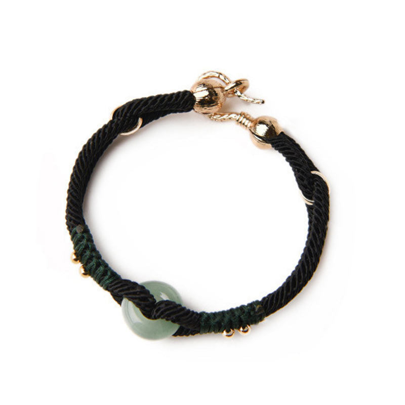 KarmaRipple's Tibetan Jade Fortunate Black Rope Pair Bracelet p4