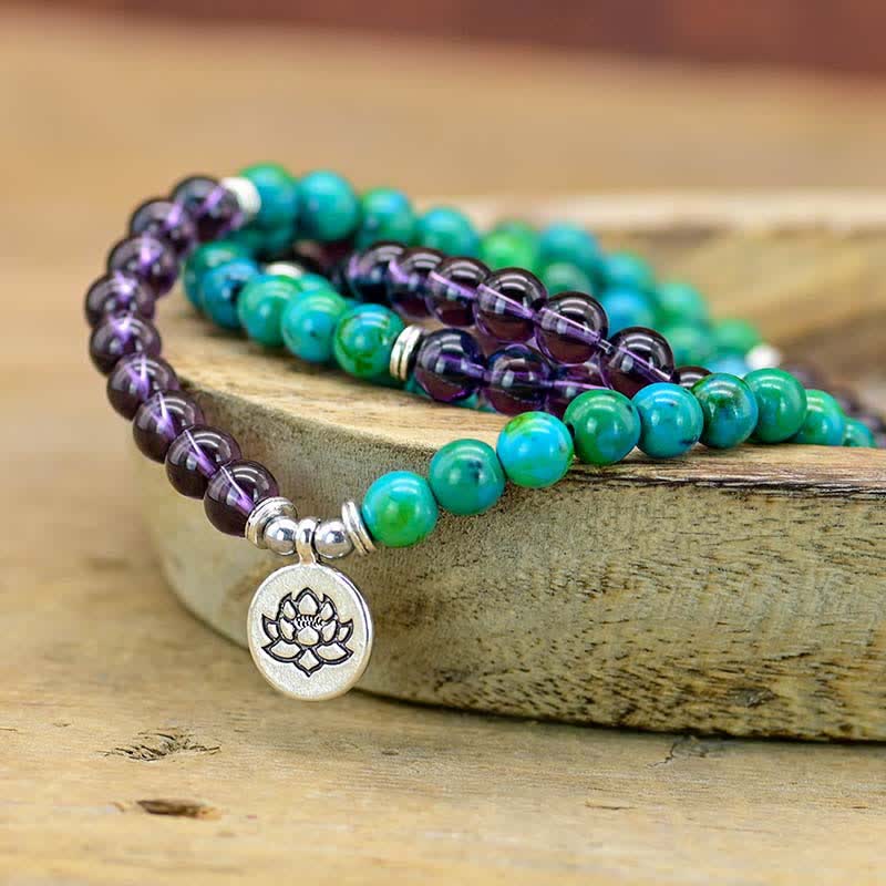 KarmaRipple's Amethyst Green Aventurine Spiritual Lotus Talisman Bracelet p2