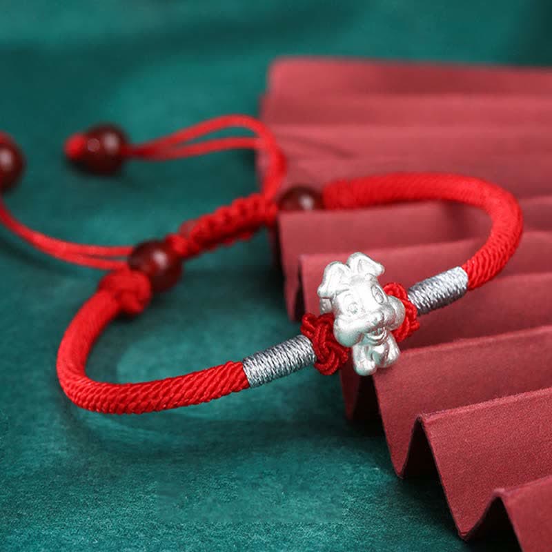 KarmaRipple's 999 Sterling Silver Chinese Zodiac Fortune Strength Red String Bracelet p1
