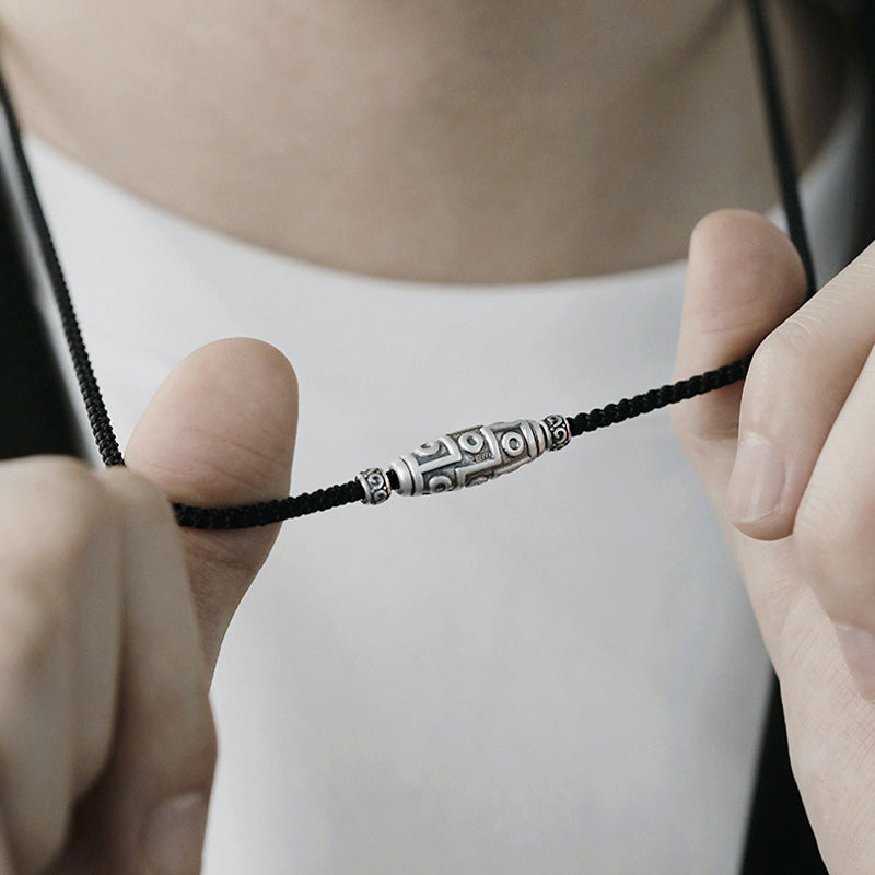 KarmaRipple's 999 Sterling Silver Nine-Eye Dzi Bead Pattern Protection Rope Pendant Necklace p11