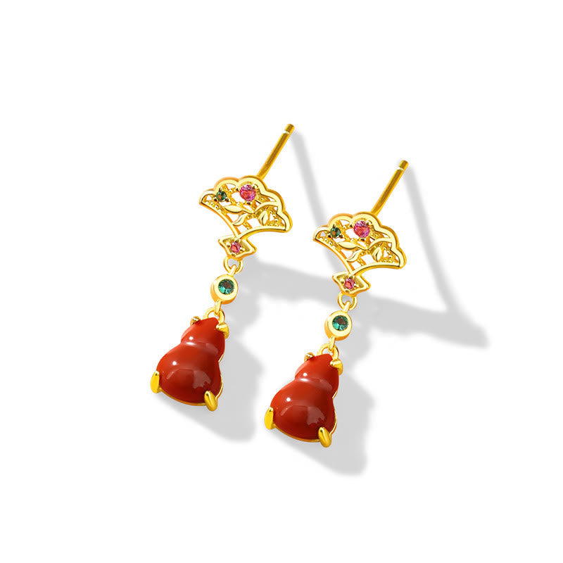 KarmaRipple's 925 Sterling Silver Red Agate Gourd Auspicious Clouds Confidence Bracelet Pendant Necklace Earrings Set p4