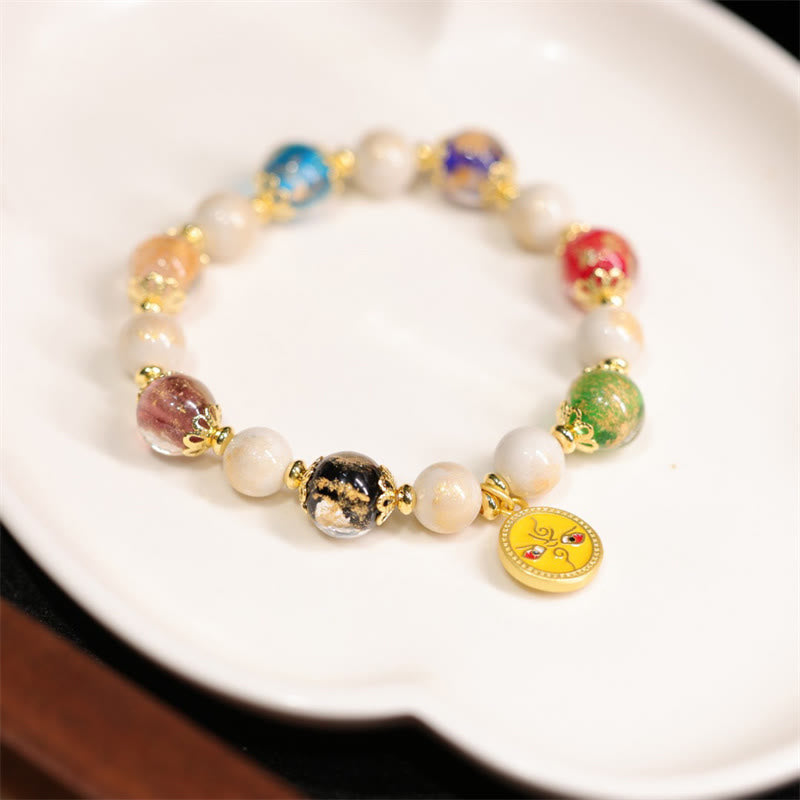 KarmaRipple's Tibetan Five God Of Wealth Fortune Liuli Glass Bead Incense Ash Porcelain Bead Talisman Bracelet p13