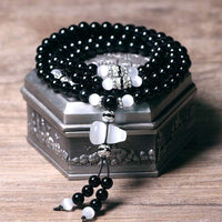 KarmaRipple's Black Onyx Ivory Gemstone Bead Meditation Bracelet