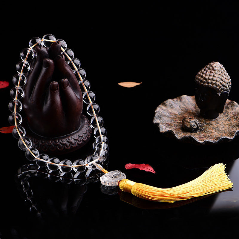 KarmaRipple's Authentic Ivory Gemstone Lotus Wrist Mala Meditation Tassels Pocket Mala Car Decoration p2