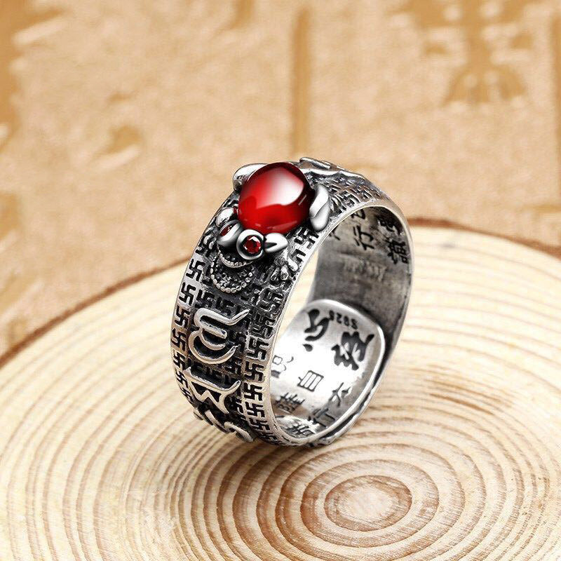 KarmaRipple's Genstone PiXiu Feng Shui Frog Vajra Dorje Heart Sutra Wealth Adjustable Ring p4