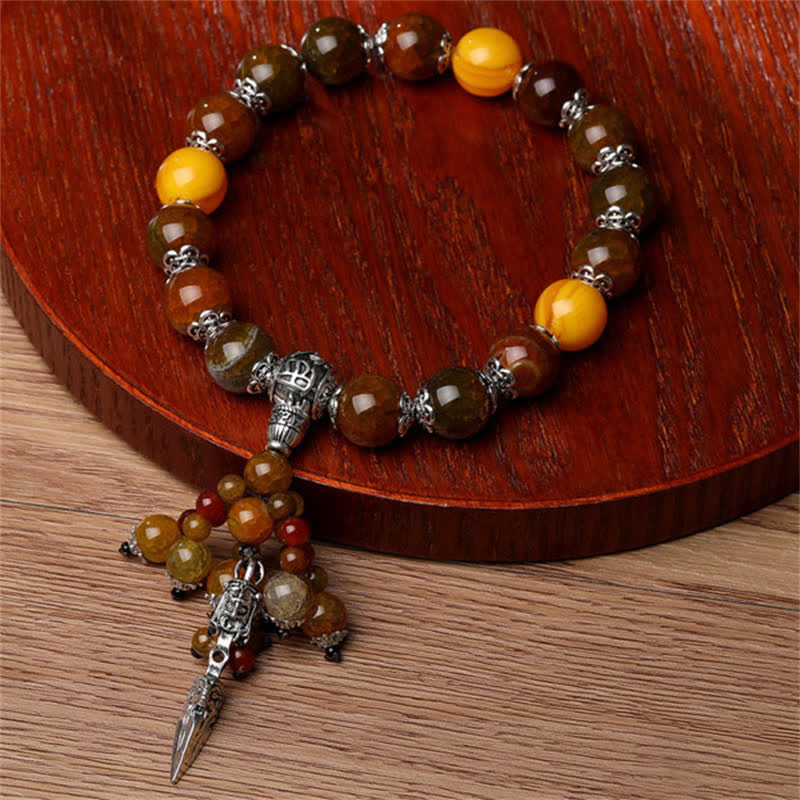 KarmaRipple's Authentic Tiger Eye Red Agate Dragon Vein Agate Stone Vajra Dorje Power Balancing Bracelet Car Decoration p8