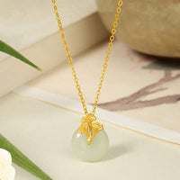 KarmaRipple's 925 Sterling Silver Hetian Jade Ginkgo Leaves Prosperity Pendant Necklace