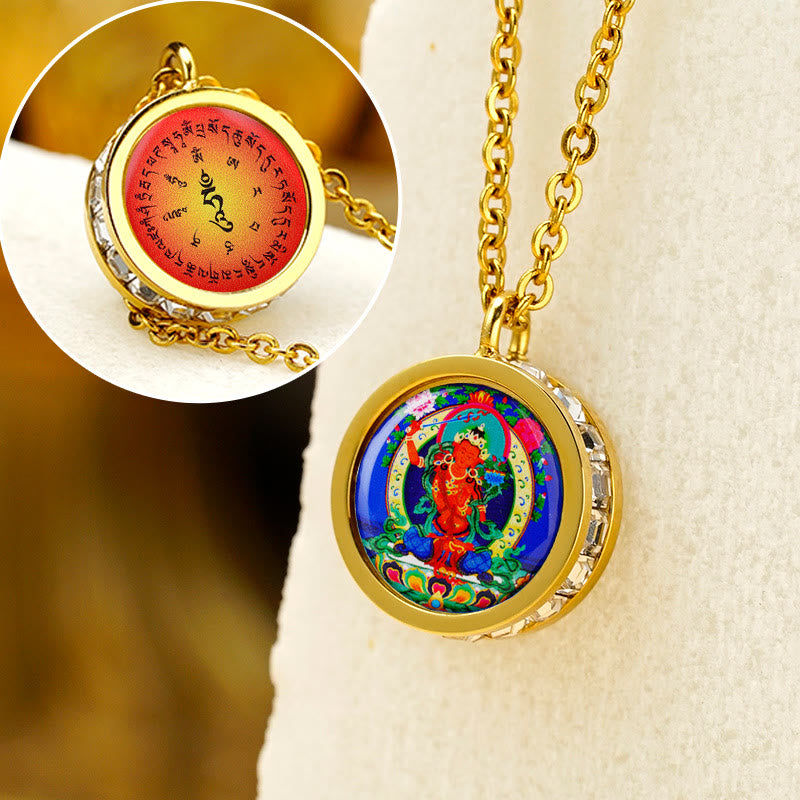 KarmaRipple's Tibetan Yellow God Of Wealth Green Tara Buddha Serenity Titanium Steel Pendant Necklace p7