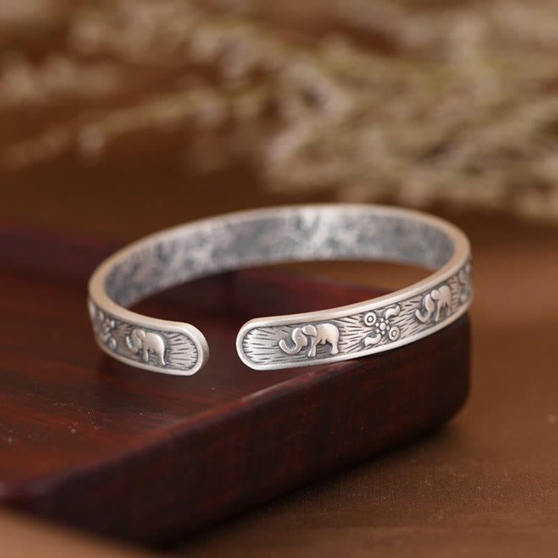 KarmaRipple's 999 Sterling Silver Elephant Strength Wisdom Bracelet Cuff Bangle p5