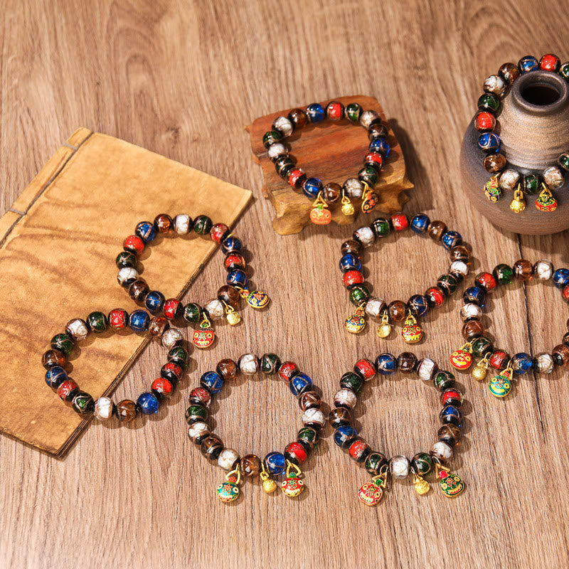 KarmaRipple's Five Elements Gold Swallowing Beast Family Talisman Liuli Glass Bead Fortune Bracelet p10