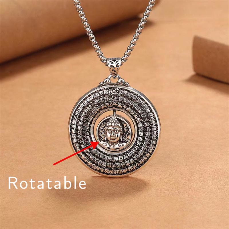 KarmaRipple's Heart Sutra Buddha Carved Peace Buckle Design Serenity Rotatable Pendant Necklace p4