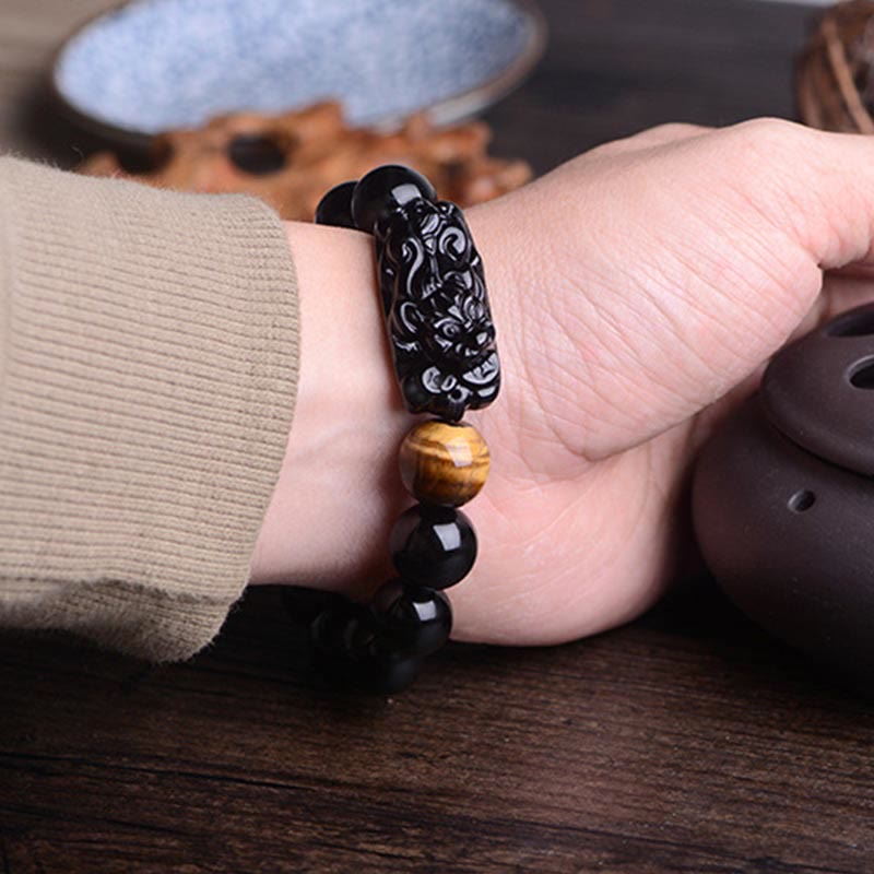 KarmaRipple's Authentic Black Obsidian PiXiu Tiger's Eye Strength Bracelet p13