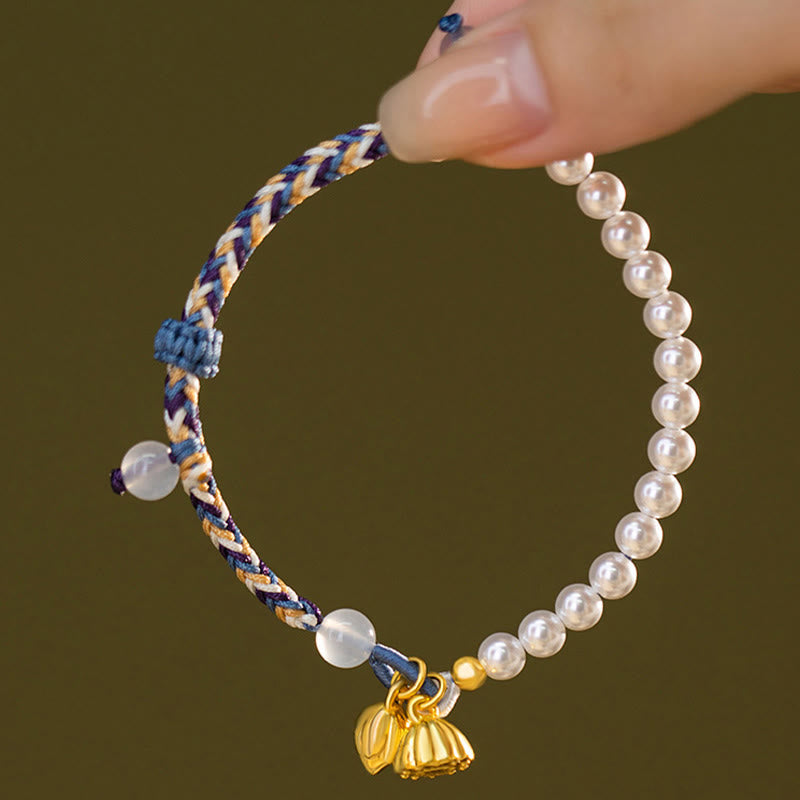 KarmaRipple's 925 Sterling Silver Lotus Pearl Colorful Rope Chalcedony Prosperity Bracelet p7