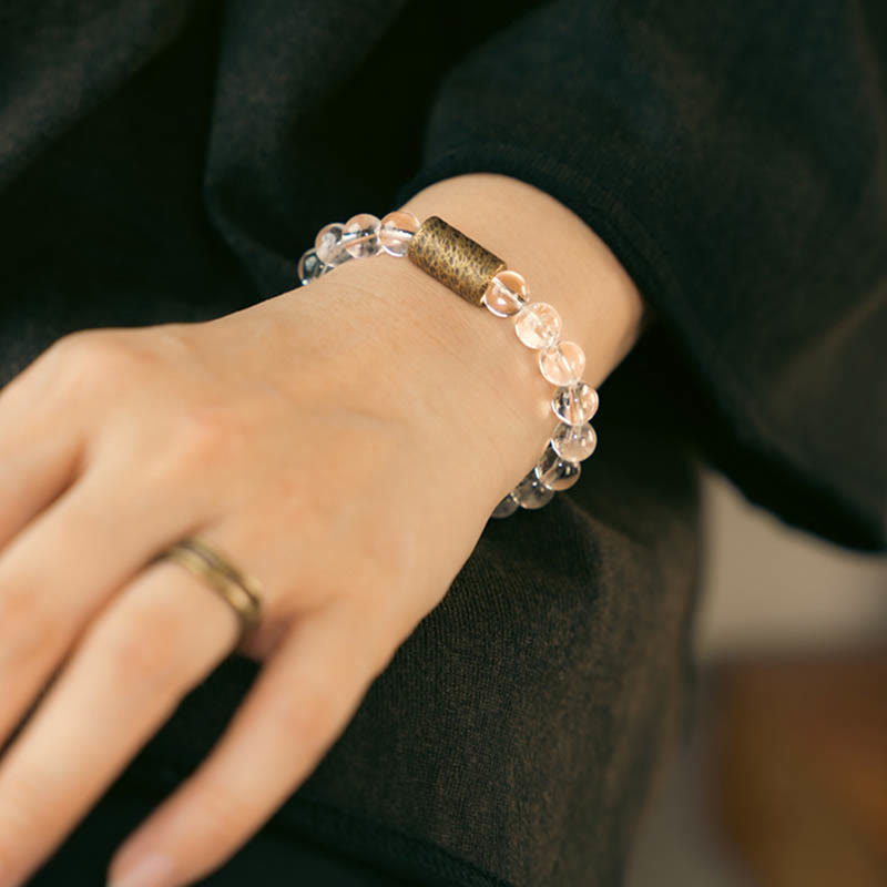 KarmaRipple's Ivory Gemstone Red Hematoid Quartz Gold Rutilated Quartz Purple Phantom Protection Bracelet p10