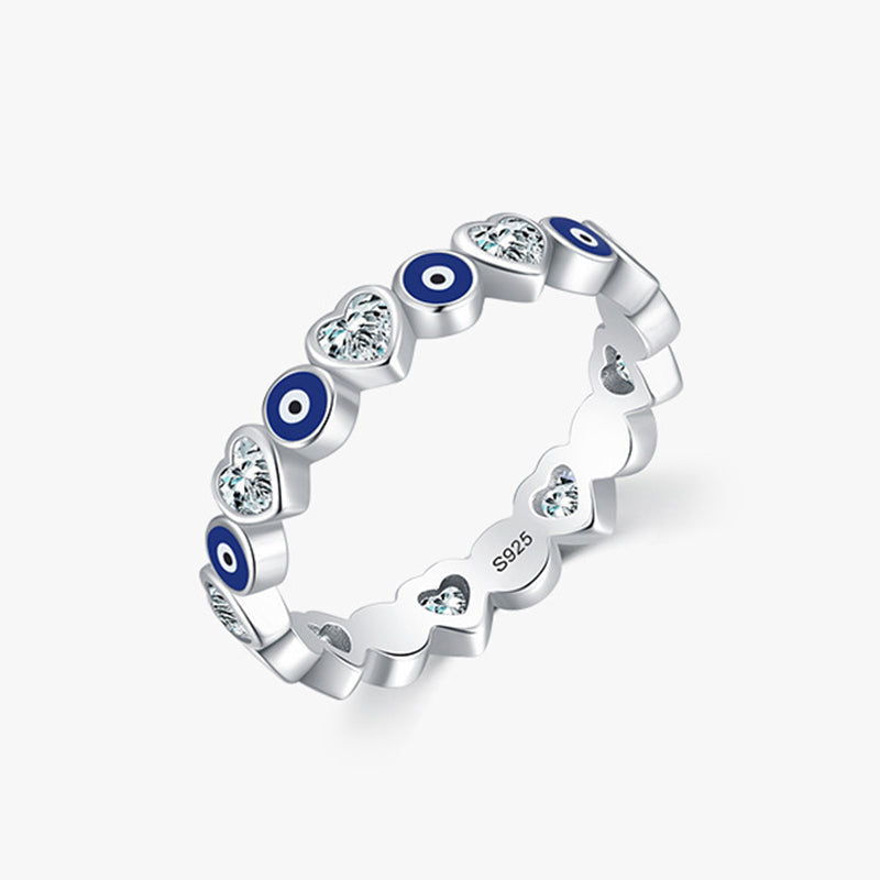KarmaRipple's 925 Sterling Silver Evil Eye Love Heart Zircon Blessing Ring p1