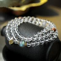 KarmaRipple's 925 Sterling Silver Chinese Zodiac Natal Buddha Ivory Gemstone Meditation Triple Wrap Bracelet