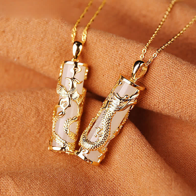 KarmaRipple's Jade Dragon Phoenix Bronze Blessing Balance Pendant Necklace p7