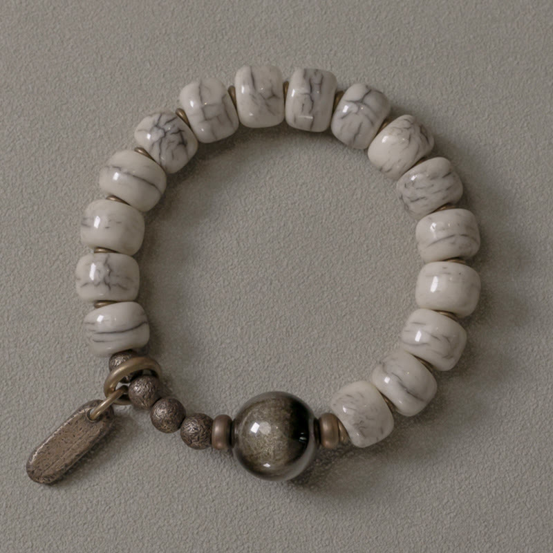 KarmaRipple's Tibetan Yak Bone Gold Sheen Obsidian Brass Bead Strength Bracelet p2