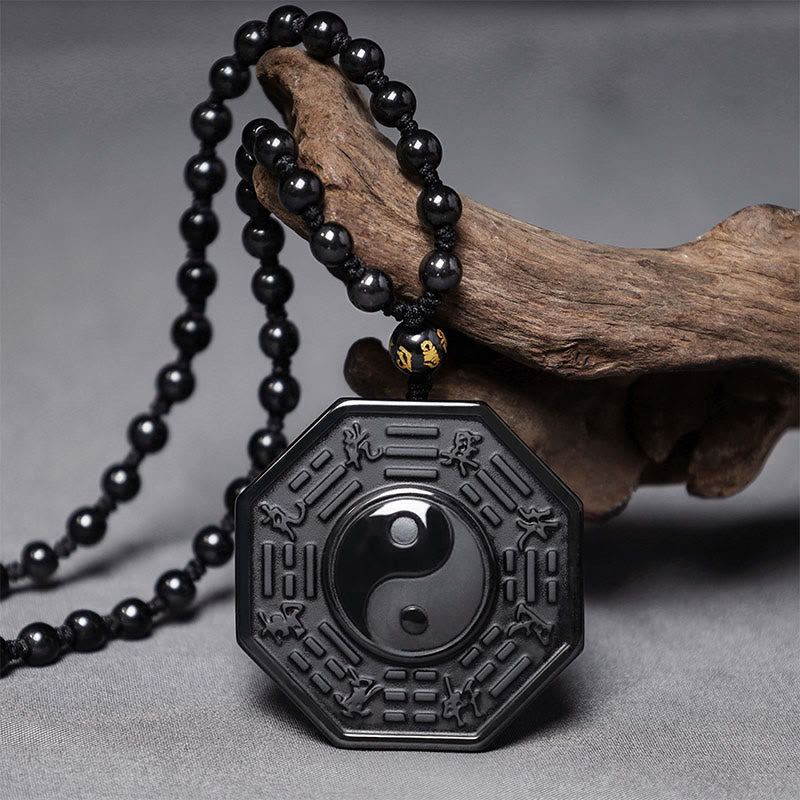 KarmaRipple's Black Obsidian Stone Yin Yang Necklace Pendant p1