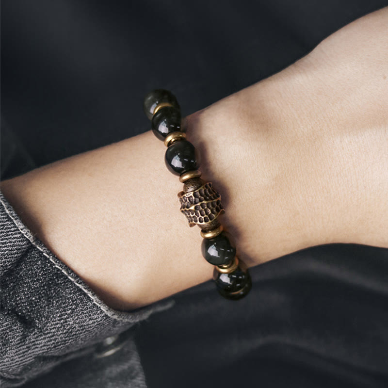 KarmaRipple's Rainbow Obsidian Bronze Love Balancing Bracelet p10