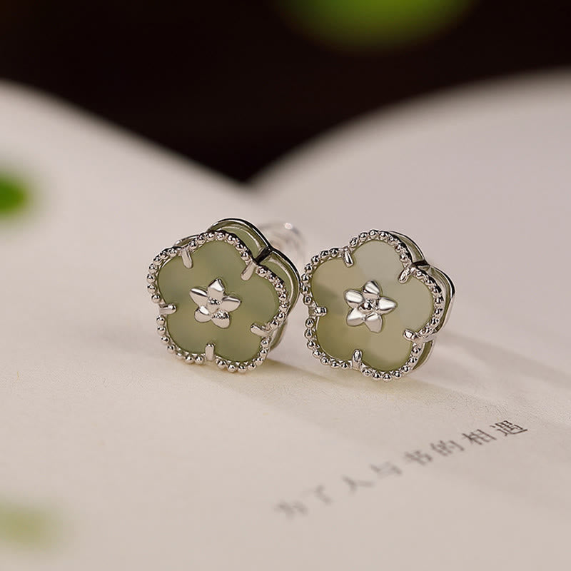 KarmaRipple's 925 Sterling Silver Hetian Jade Plum Flower Fortune Stud Earrings p13