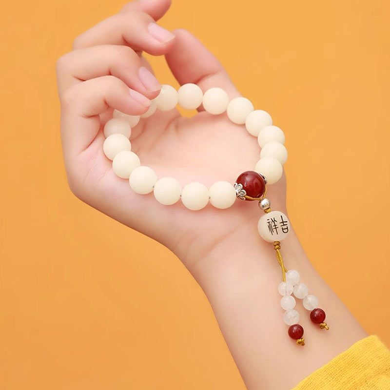 KarmaRipple's Bodhi Seed Red Agate Black Obsidian Pink Gemstone Rutilated Quartz Peace Wrist Mala Bracelet p7