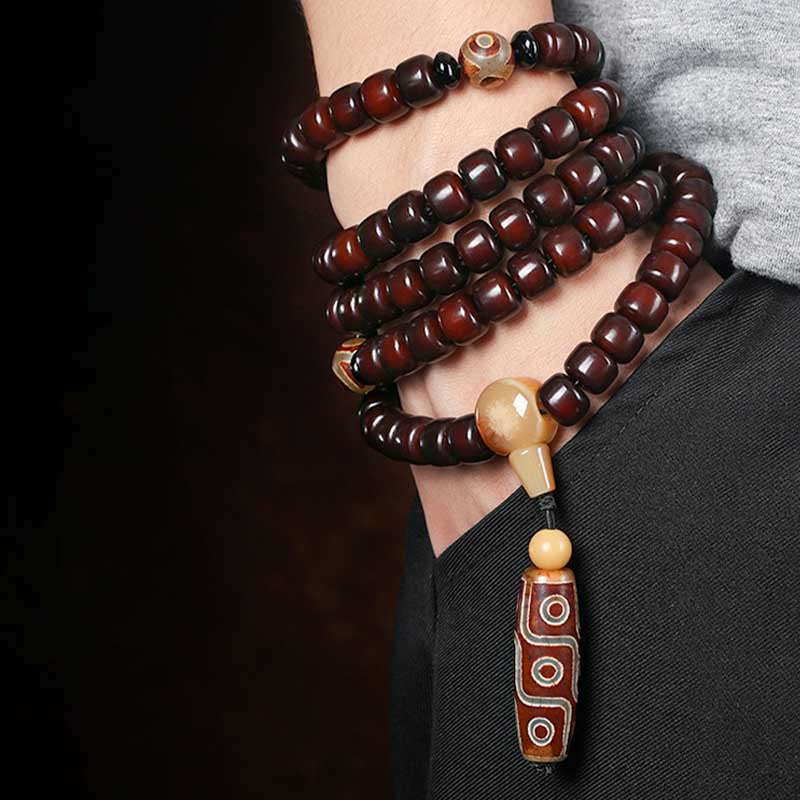 KarmaRipple's 108 Mala Beadwork Three-eyed Dzi Bead Nine-eye Dzi Bead Jade Fortune Bracelet p12