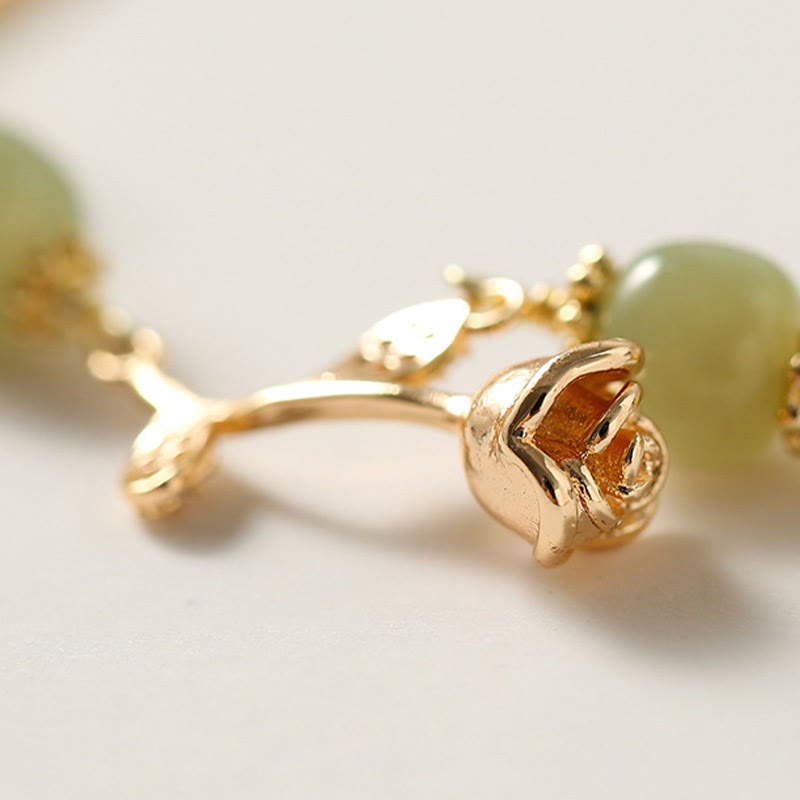 KarmaRipple's 14K Gold Plated Hetian Jade Golden Rose Flower Fortune Chain Bracelet p5