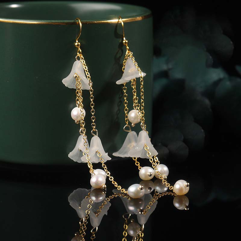 KarmaRipple's Pearl Flower Petals Fortune Drop Earrings p2