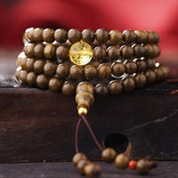 KarmaRipple's 108 Mala Beadwork 999 Gold Brunei Agarwood Heart Sutra Amber Red Agate Strength Meditation Bracelet