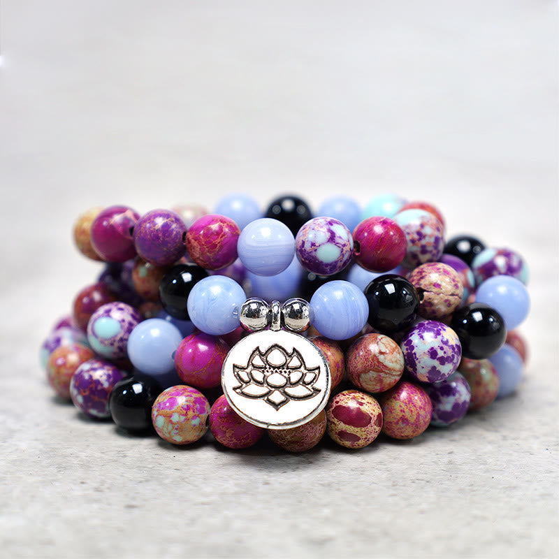 KarmaRipple's Authentic Purple Miano Real Stone Lotus Mala p2