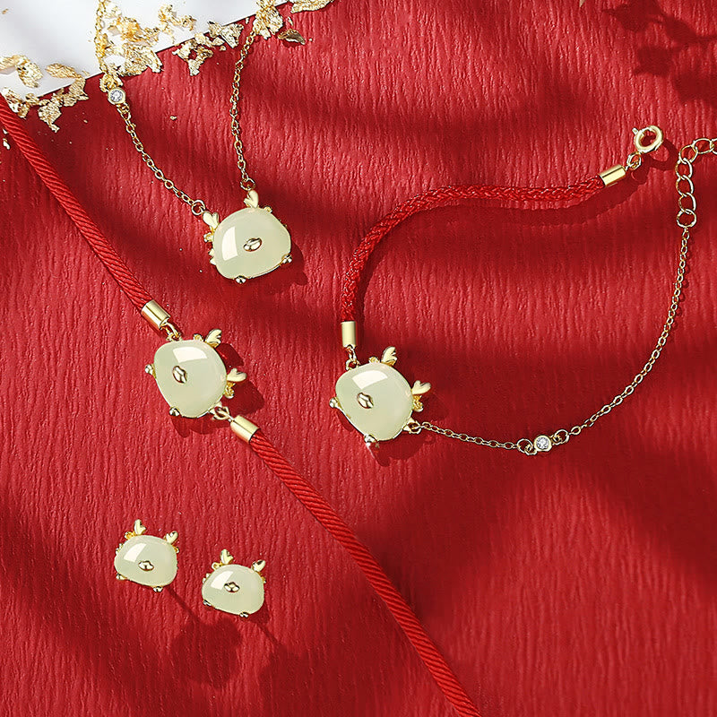 KarmaRipple's 925 Sterling Silver Year of the Dragon Authentic Hetian Jade Red Agate Cute Dragon Protection Success Bracelet Pendant Necklace Earrings p9